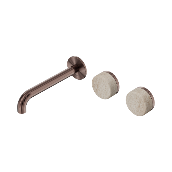 SERENITY WALL BASIN SET 160/185/220MM OFFSET SPOUT WITH ROME TRAVERTINE HANDLE BRUSHED BRONZE