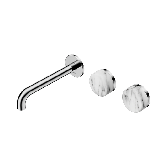 SERENITY WALL BASIN SET 160/185/220MM OFFSET SPOUT WITH ARABESCATO CORCHIA HANDLE CHROME