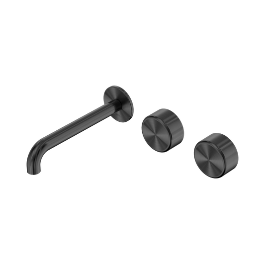 SERENITY WALL BASIN SET 160/185/220MM OFFSET SPOUT WITH METAL HANDLE GUN METAL