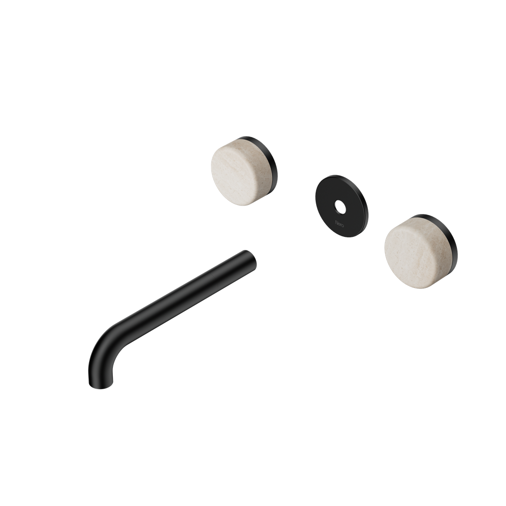 SERENITY WALL BASIN SET 160/185/220MM SPOUT WITH ROME TRAVERTINE HANDLE TRIM KIT ONLY MATTE BLACK