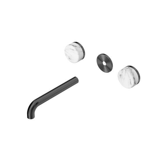 SERENITY WALL BASIN SET 160/185/220MM SPOUT WITH ARABESCATO CORCHIA HANDLE TRIM KIT ONLY GUN METAL