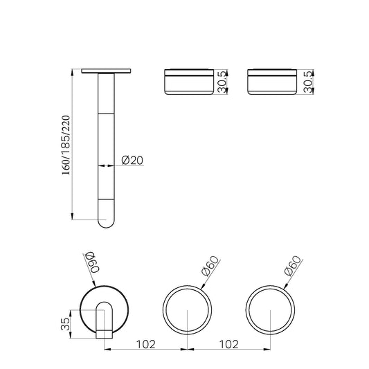 SERENITY WALL BASIN SET 160/185/220MM OFFSET SPOUT WITH ARABESCATO CORCHIA HANDLE TRIM KIT ONLY CHROME