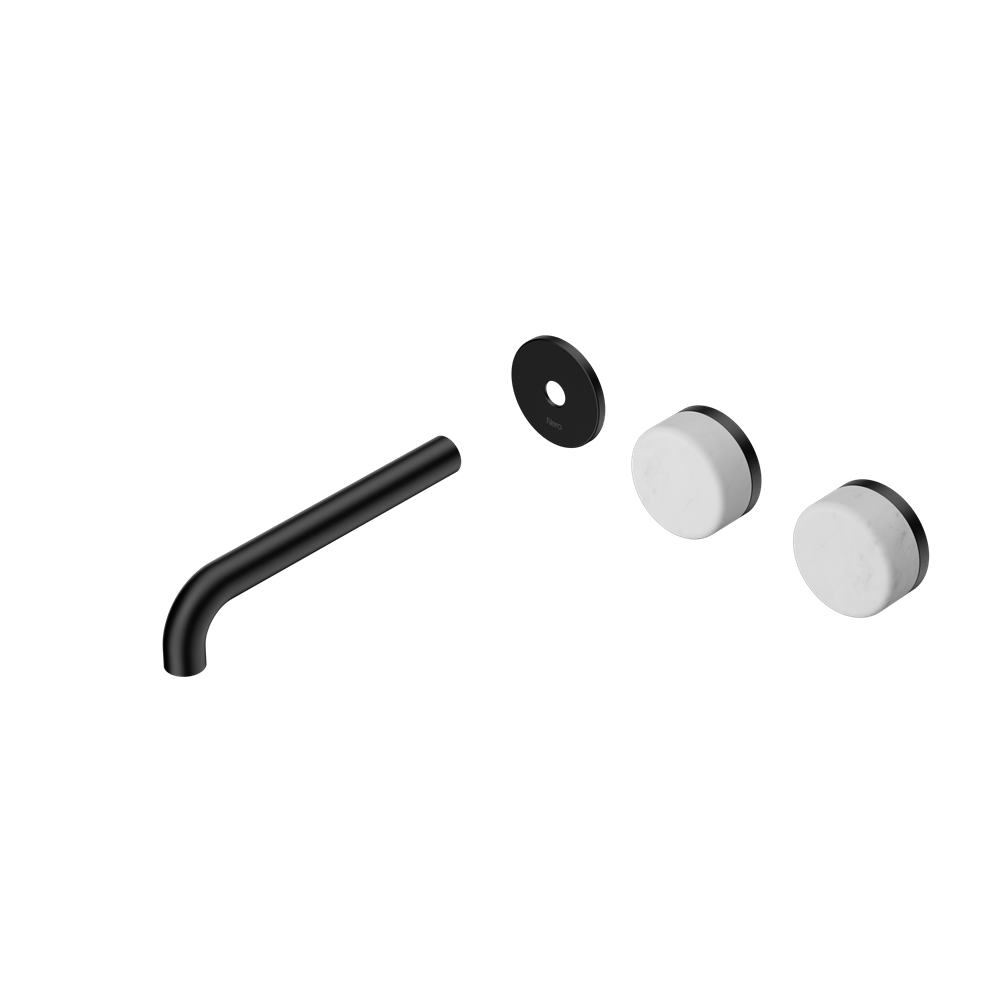 SERENITY WALL BASIN SET 160/185/220MM OFFSET SPOUT WITH CARRARA HANDLE TRIM KIT ONLY MATTE BLACK