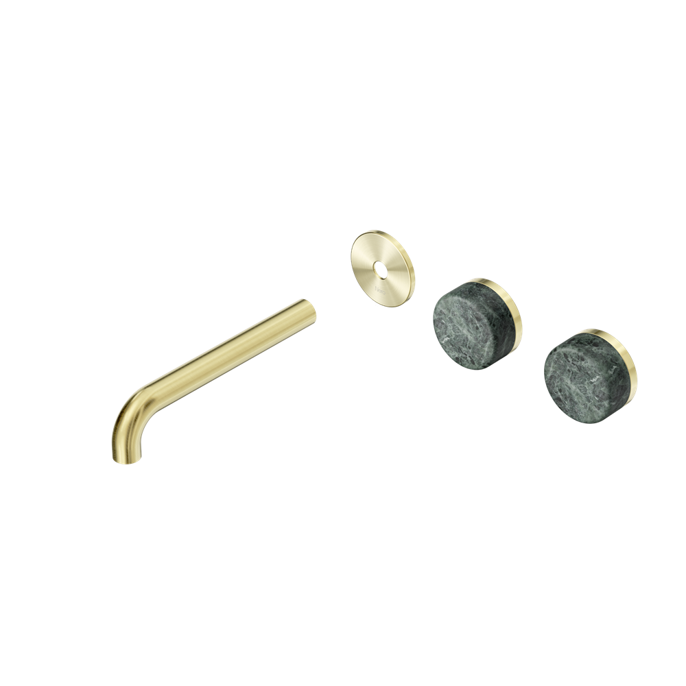 SERENITY WALL BASIN SET 160/185/220MM OFFSET SPOUT WITH VERDE ALPI HANDLE TRIM KIT ONLY BRUSHED GOLD