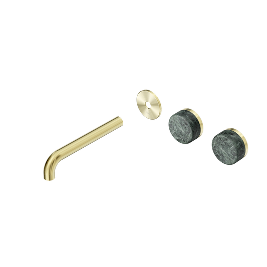 SERENITY WALL BASIN SET 160/185/220MM OFFSET SPOUT WITH VERDE ALPI HANDLE TRIM KIT ONLY BRUSHED GOLD