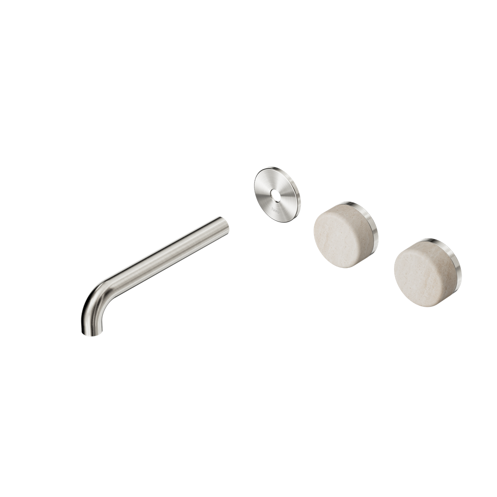 SERENITY WALL BASIN SET 160/185/220MM OFFSET SPOUT WITH ROME TRAVERTINE HANDLE TRIM KIT ONLY BRUSHED NICKEL