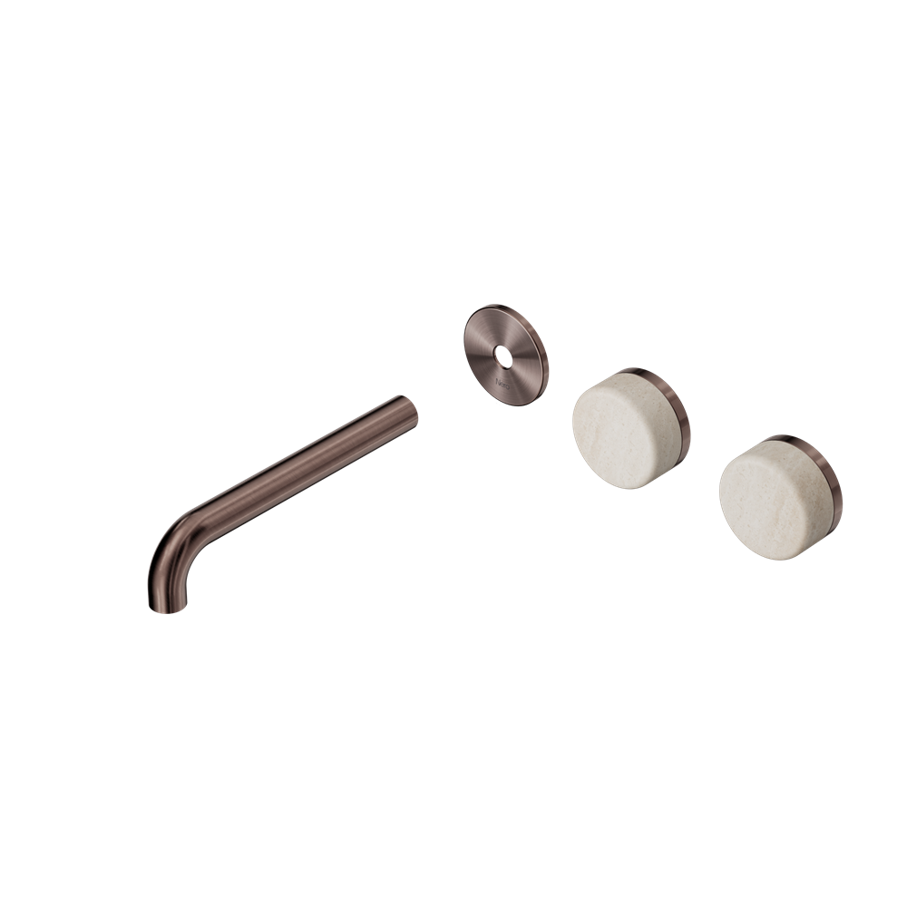 SERENITY WALL BASIN SET 160/185/220MM OFFSET SPOUT WITH ROME TRAVERTINE HANDLE TRIM KIT ONLY BRUSHED BRONZE