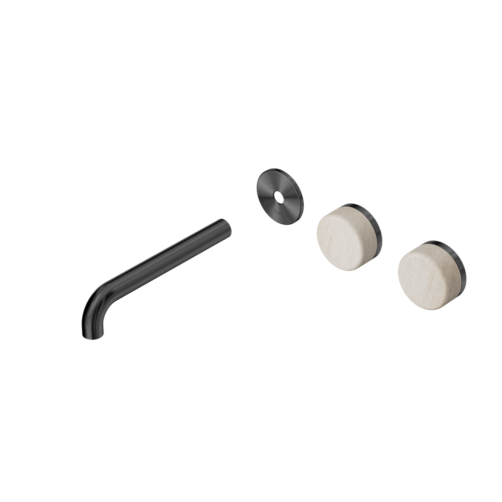 SERENITY WALL BASIN SET 160/185/220MM OFFSET SPOUT WITH ROME TRAVERTINE HANDLE TRIM KIT ONLY GUN METAL