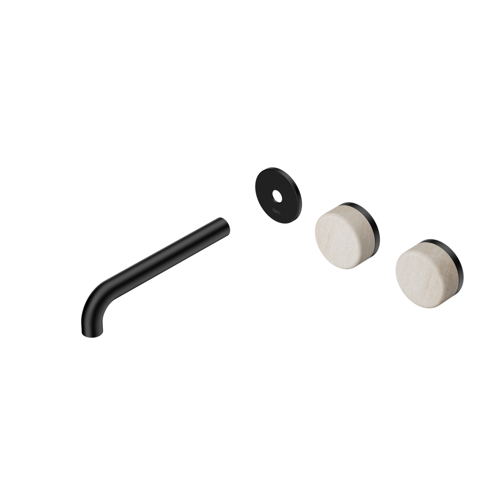 SERENITY WALL BASIN SET 160/185/220MM OFFSET SPOUT WITH ROME TRAVERTINE HANDLE TRIM KIT ONLY MATTE BLACK