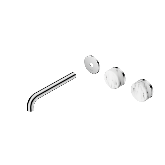 SERENITY WALL BASIN SET 160/185/220MM OFFSET SPOUT WITH ARABESCATO CORCHIA HANDLE TRIM KIT ONLY CHROME