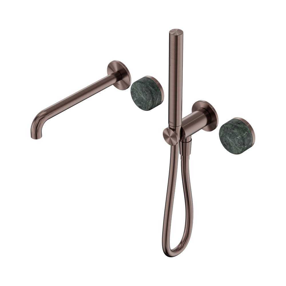 SERENITY PROGRESSIVE SHOWER SYSTEM WITH SPOUT WITH VERDE ALPI HANDLE AND SLIM SHOWER BRUSHED BRONZE