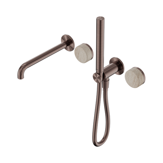 SERENITY PROGRESSIVE SHOWER SYSTEM WITH SPOUT WITH ROME TRAVERTINE HANDLE AND SLIM SHOWER BRUSHED BRONZE
