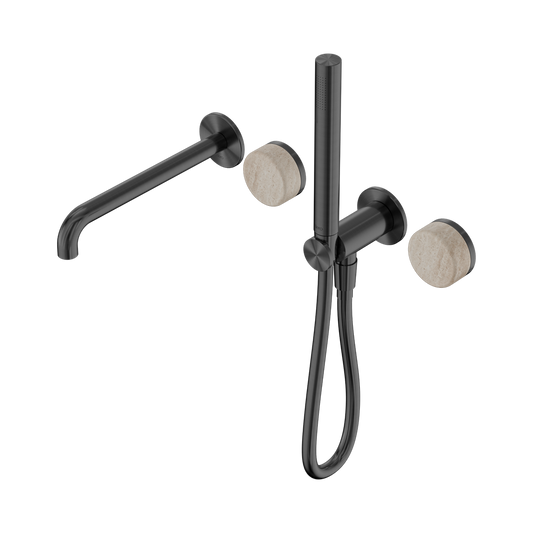 SERENITY PROGRESSIVE SHOWER SYSTEM WITH SPOUT WITH ROME TRAVERTINE HANDLE AND SLIM SHOWER GUN METAL