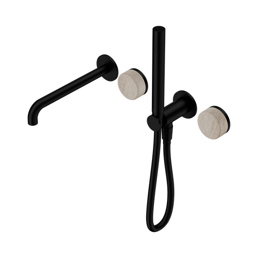 SERENITY PROGRESSIVE SHOWER SYSTEM WITH SPOUT WITH ROME TRAVERTINE HANDLE AND SLIM SHOWER MATTE BLACK