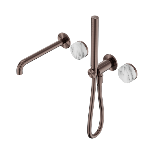 SERENITY PROGRESSIVE SHOWER SYSTEM WITH SPOUT WITH ARABESCATO CORCHIA HANDLE AND SLIM SHOWER BRUSHED BRONZE