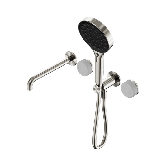 SERENITY PROGRESSIVE SHOWER SYSTEM WITH SPOUT WITH CARRARA HANDLE AND SERENITY HAND SHOWER BRUSHED NICKEL