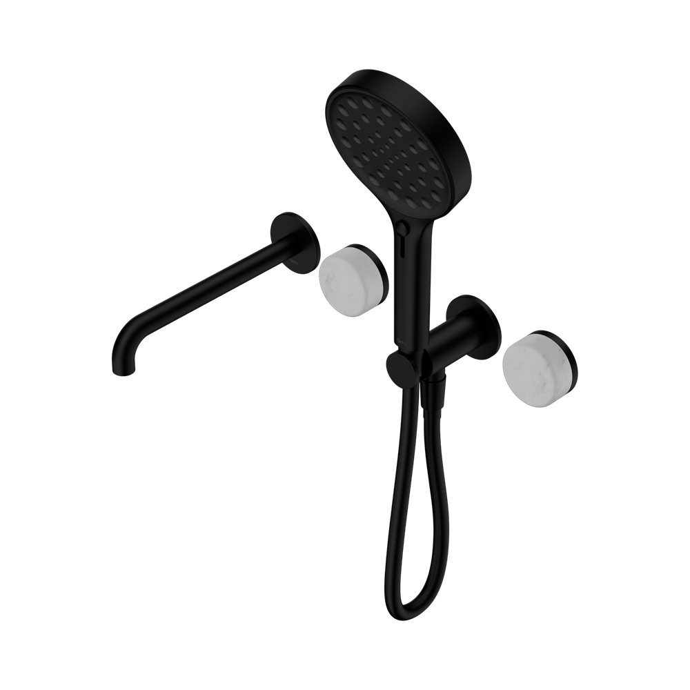 SERENITY PROGRESSIVE SHOWER SYSTEM WITH SPOUT WITH CARRARA HANDLE AND SERENITY HAND SHOWER MATTE BLACK