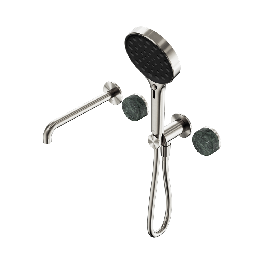 SERENITY PROGRESSIVE SHOWER SYSTEM WITH SPOUT WITH VERDE ALPI HANDLE AND SERENITY HAND SHOWER BRUSHED NICKEL