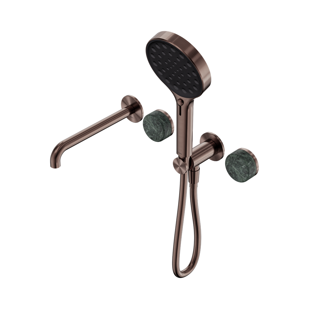 SERENITY PROGRESSIVE SHOWER SYSTEM WITH SPOUT WITH VERDE ALPI HANDLE AND SERENITY HAND SHOWER BRUSHED BRONZE