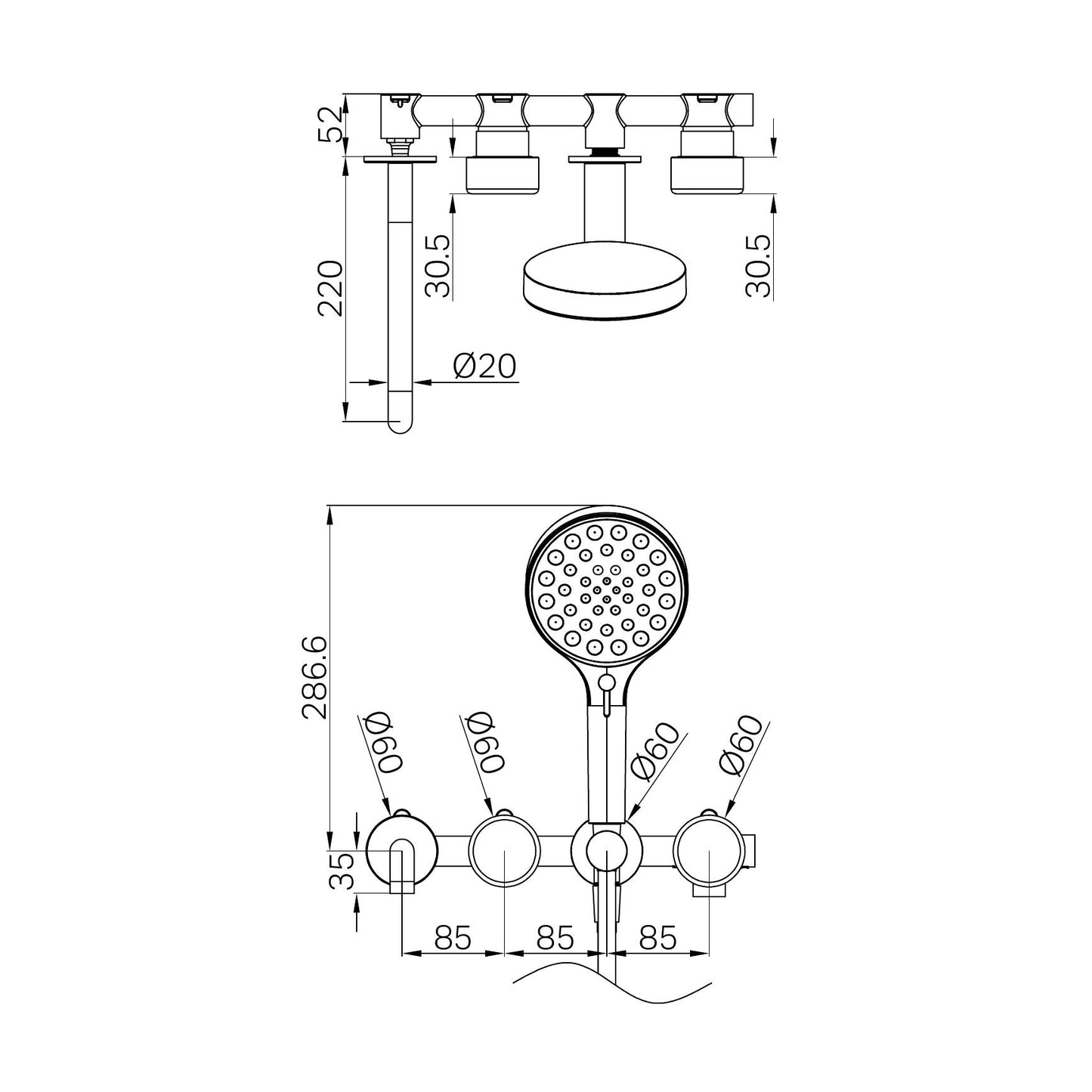 SERENITY PROGRESSIVE SHOWER SYSTEM WITH SPOUT WITH METAL HANDLE AND SERENITY HAND SHOWER BRUSHED NICKEL
