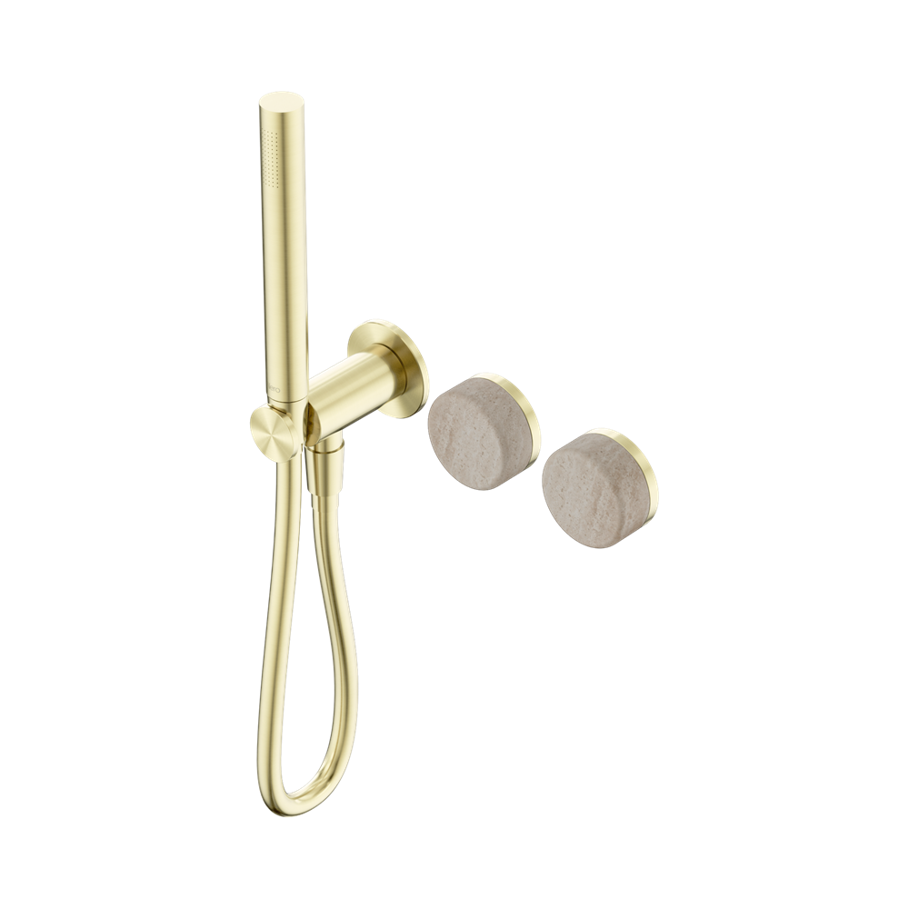 SERENITY PROGRESSIVE SHOWER SYSTEM WITH ROME TRAVERTINE HANDLE AND SLIM SHOWER BRUSHED GOLD