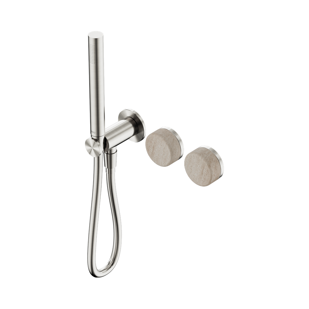 SERENITY PROGRESSIVE SHOWER SYSTEM WITH ROME TRAVERTINE HANDLE AND SLIM SHOWER BRUSHED NICKEL