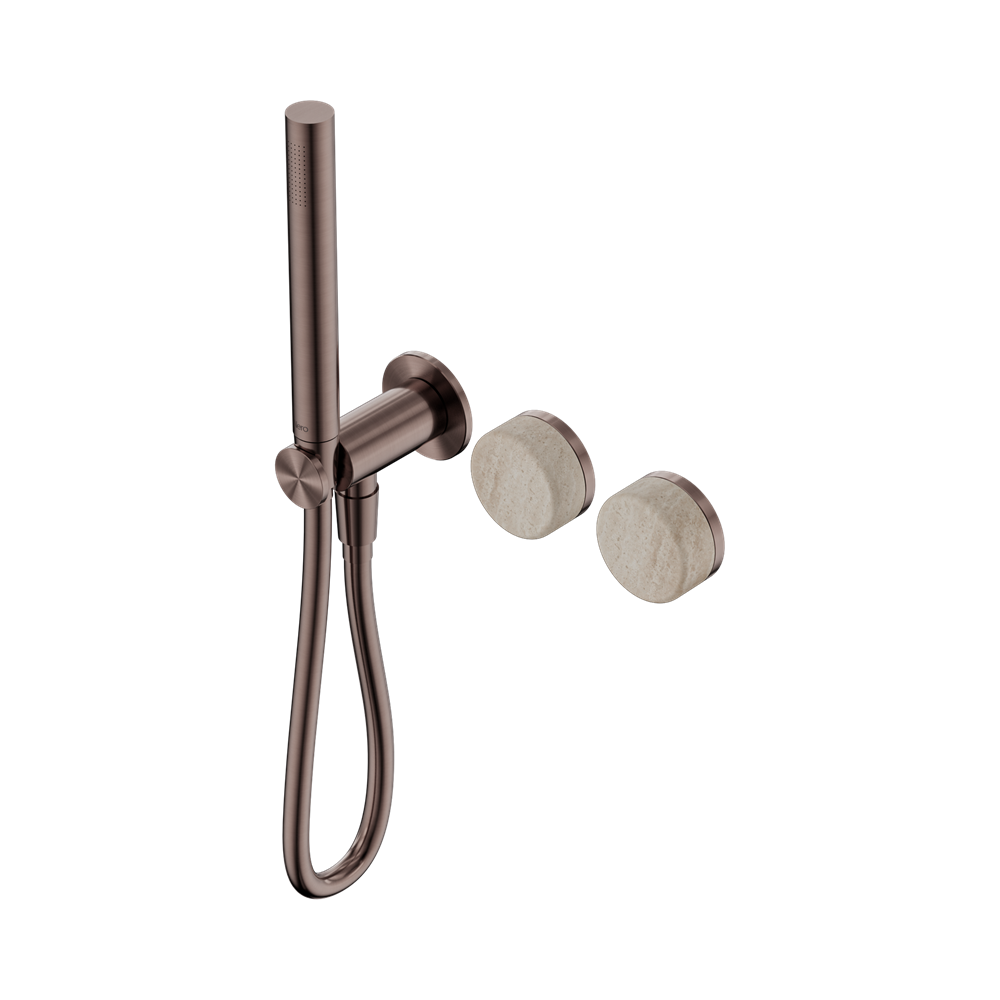 SERENITY PROGRESSIVE SHOWER SYSTEM WITH ROME TRAVERTINE HANDLE AND SLIM SHOWER BRUSHED BRONZE