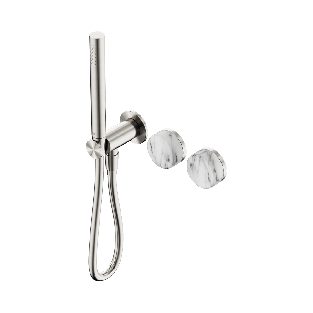 SERENITY PROGRESSIVE SHOWER SYSTEM WITH ARABESCATO CORCHIA HANDLE AND SLIM SHOWER BRUSHED NICKEL