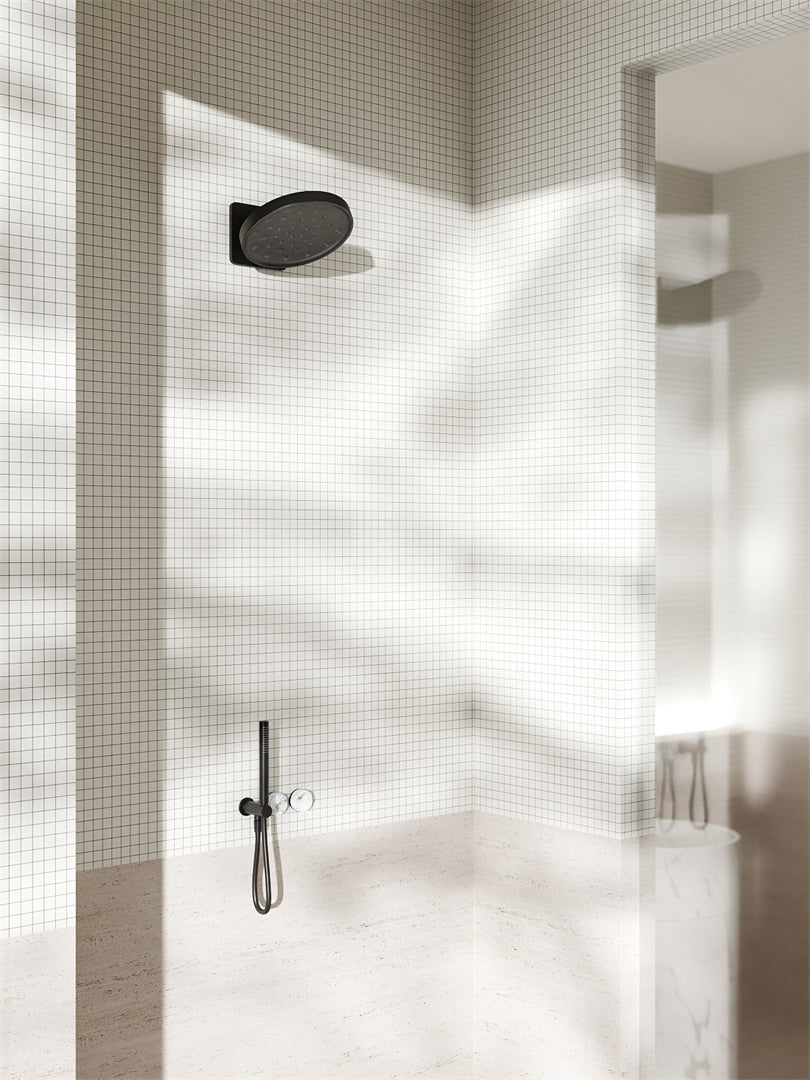 SERENITY PROGRESSIVE SHOWER SYSTEM WITH ARABESCATO CORCHIA HANDLE AND SLIM SHOWER MATTE BLACK