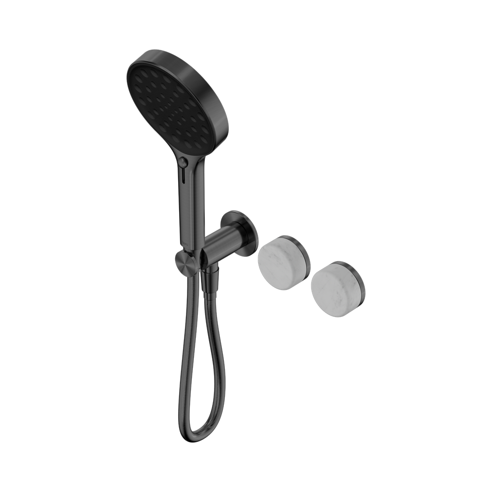 SERENITY PROGRESSIVE SHOWER SYSTEM WITH CARRARA HANDLE AND SERENITY HAND SHOWER GUN METAL