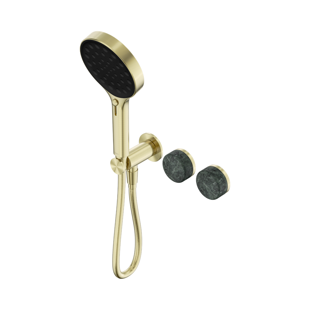 SERENITY PROGRESSIVE SHOWER SYSTEM WITH VERDE ALPI HANDLE AND SERENITY HAND SHOWER BRUSHED GOLD