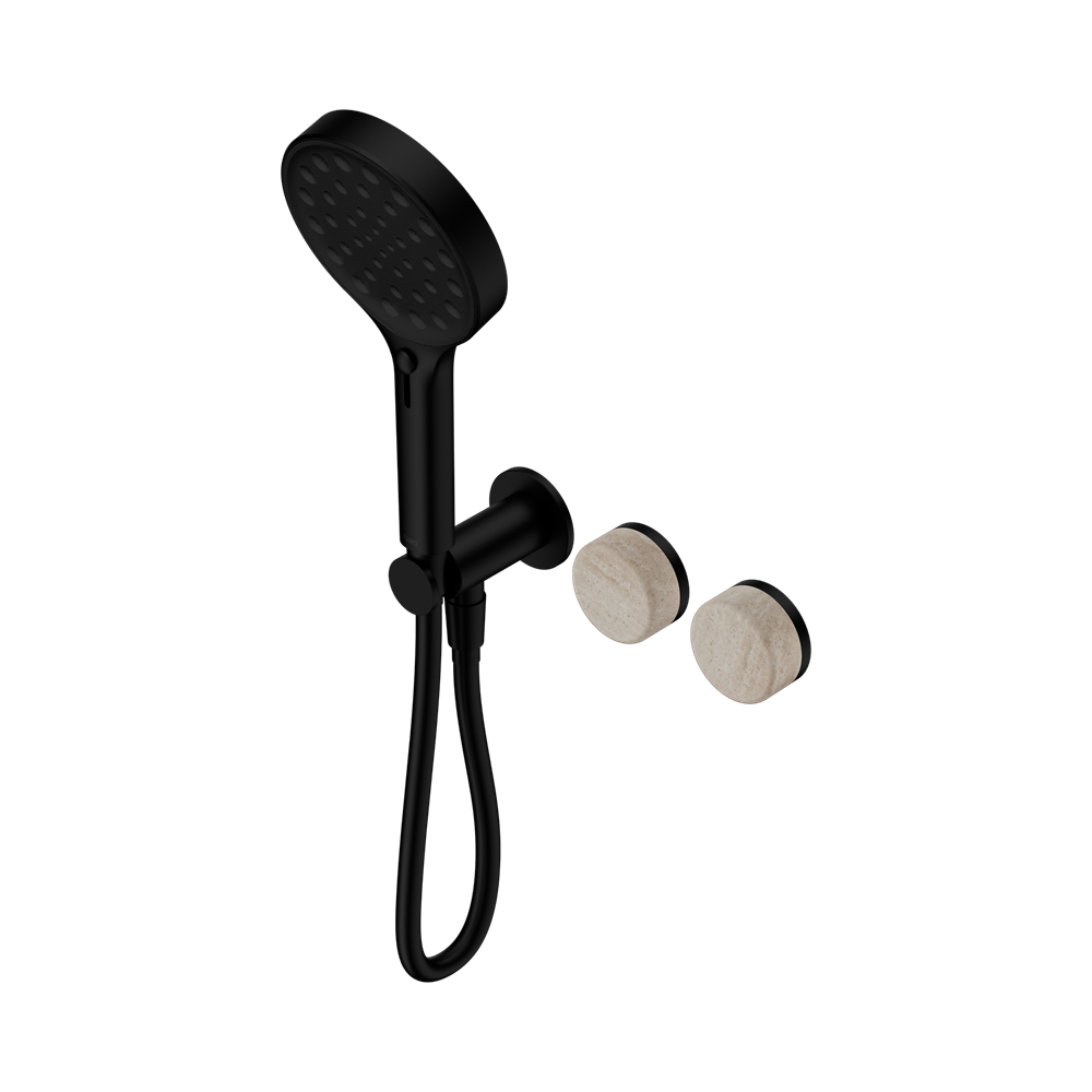 SERENITY PROGRESSIVE SHOWER SYSTEM WITH ROME TRAVERTINE HANDLE AND SERENITY HAND SHOWER MATTE BLACK