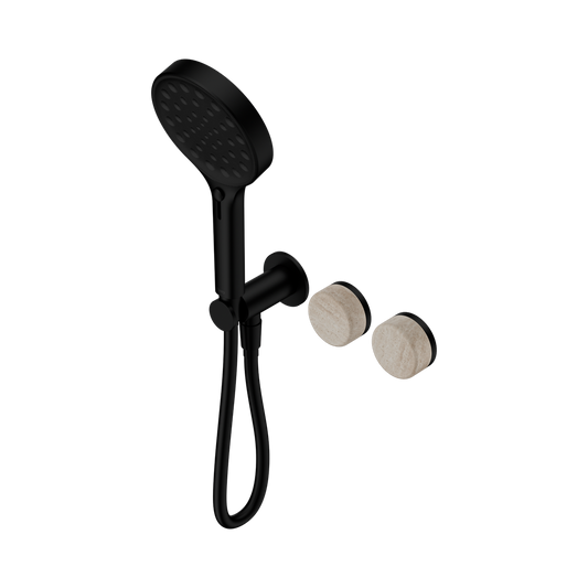 SERENITY PROGRESSIVE SHOWER SYSTEM WITH ROME TRAVERTINE HANDLE AND SERENITY HAND SHOWER MATTE BLACK