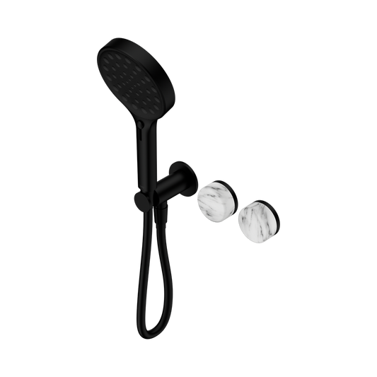 SERENITY PROGRESSIVE SHOWER SYSTEM WITH ARABESCATO CORCHIA HANDLE AND SERENITY HAND SHOWER MATTE BLACK