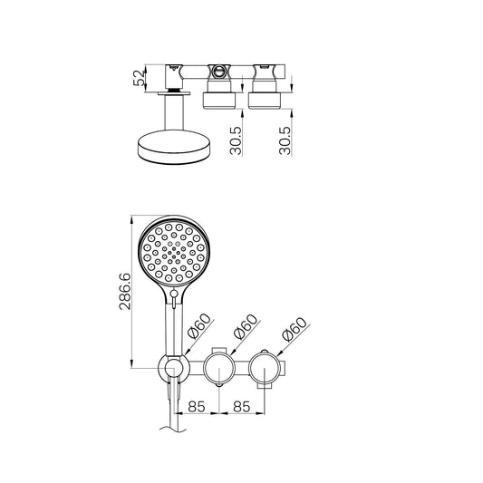 SERENITY PROGRESSIVE SHOWER SYSTEM WITH METAL HANDLE AND SERENITY HAND SHOWER GUN METAL