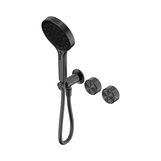 SERENITY PROGRESSIVE SHOWER SYSTEM WITH METAL HANDLE AND SERENITY HAND SHOWER GUN METAL