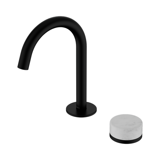 SERENITY PROGRESSIVE BASIN MIXER ARC SPOUT WITH CARRARA HANDLE MATTE BLACK