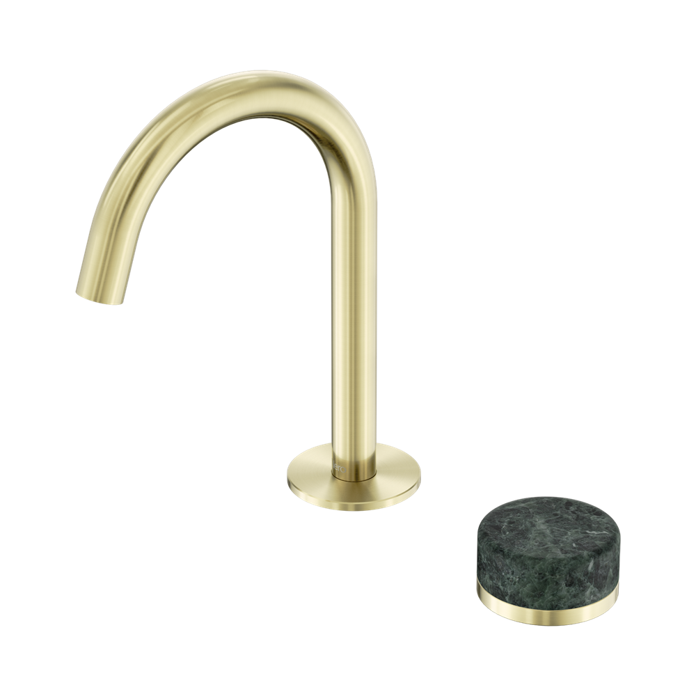 SERENITY PROGRESSIVE BASIN MIXER ARC SPOUT WITH VERDE ALPI HANDLE BRUSHED GOLD