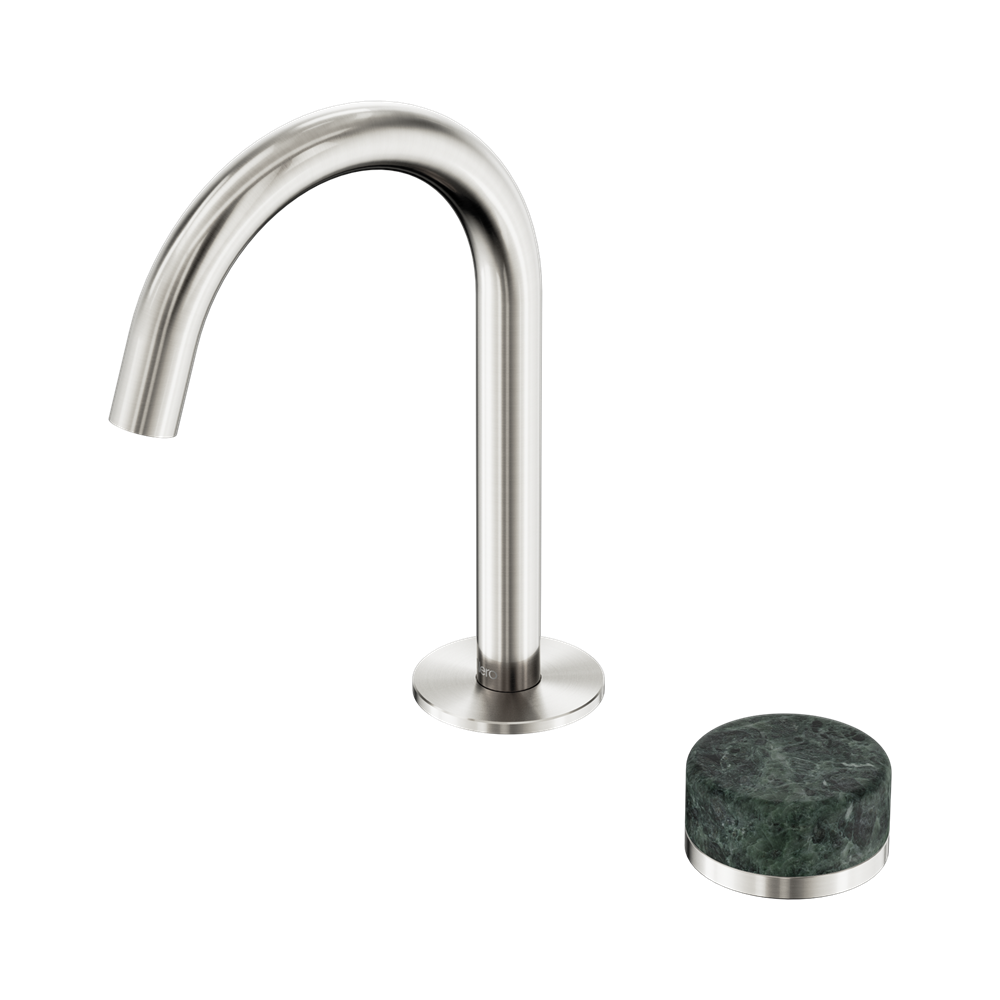 SERENITY PROGRESSIVE BASIN MIXER ARC SPOUT WITH VERDE ALPI HANDLE BRUSHED NICKEL