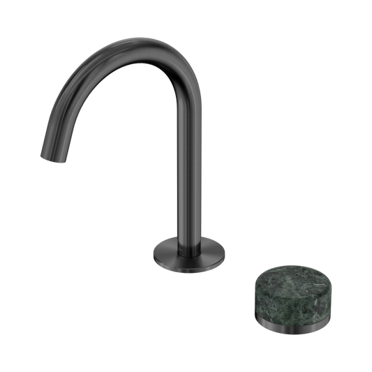 SERENITY PROGRESSIVE BASIN MIXER ARC SPOUT WITH VERDE ALPI HANDLE GUN METAL