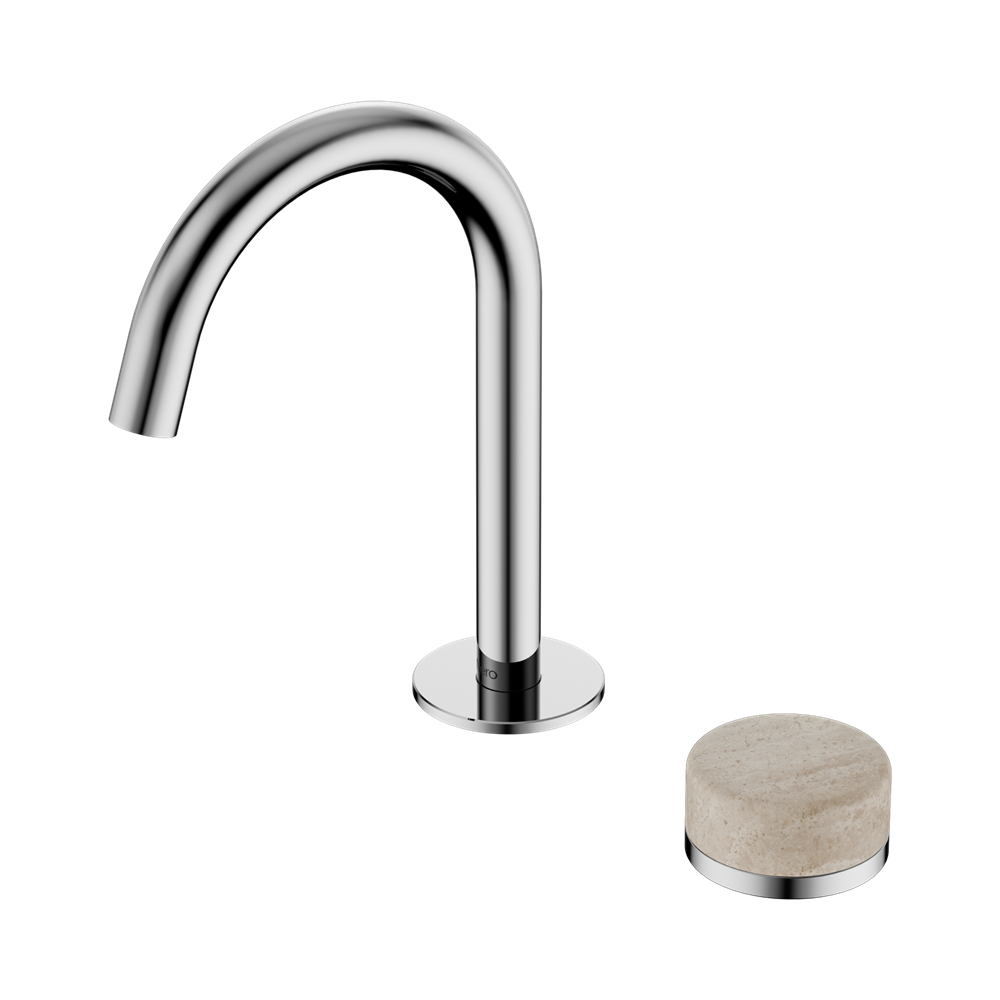 SERENITY PROGRESSIVE BASIN MIXER ARC SPOUT WITH ROME TRAVERTINE HANDLE CHROME