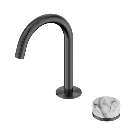 SERENITY PROGRESSIVE BASIN MIXER ARC SPOUT WITH ARABESCATO CORCHIA HANDLE GUN METAL