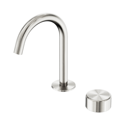 SERENITY PROGRESSIVE BASIN MIXER ARC SPOUT WITH METAL HANDLE BRUSHED NICKEL