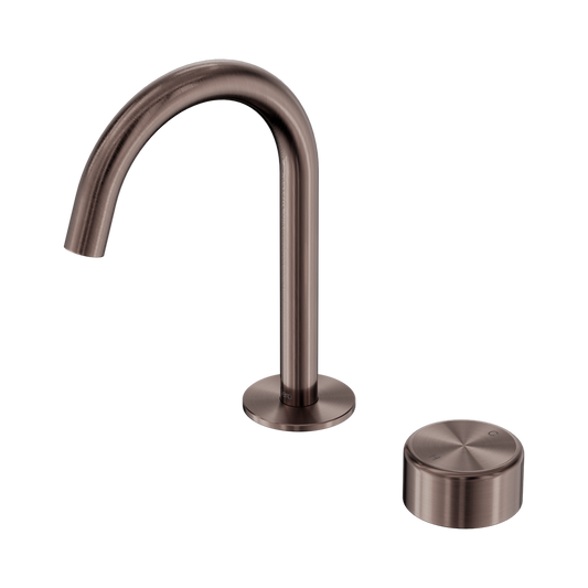SERENITY PROGRESSIVE BASIN MIXER ARC SPOUT WITH METAL HANDLE BRUSHED BRONZE