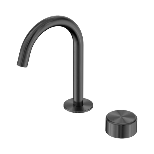 SERENITY PROGRESSIVE BASIN MIXER ARC SPOUT WITH METAL HANDLE GUN METAL