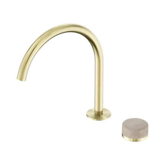 SERENITY PROGRESSIVE BATH/KITCHEN MIXER ARC SPOUT WITH ROME TRAVERTINE HANDLE BRUSHED GOLD