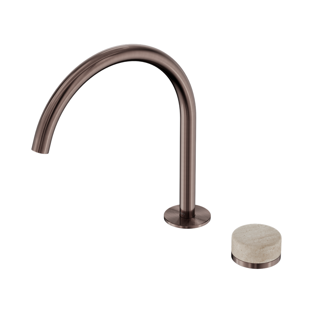 SERENITY PROGRESSIVE BATH/KITCHEN MIXER ARC SPOUT WITH ROME TRAVERTINE HANDLE BRUSHED BRONZE