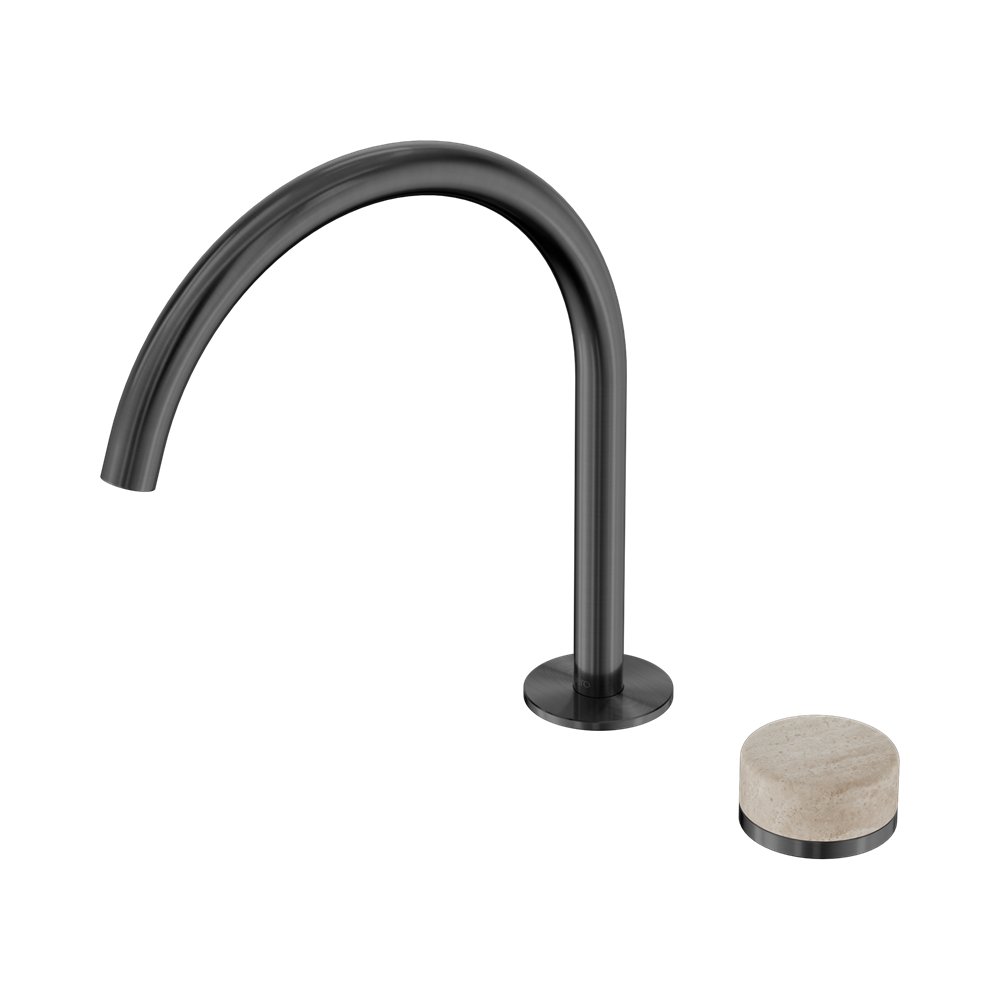 SERENITY PROGRESSIVE BATH/KITCHEN MIXER ARC SPOUT WITH ROME TRAVERTINE HANDLE GUN METAL