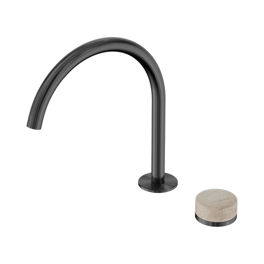 SERENITY PROGRESSIVE BATH/KITCHEN MIXER ARC SPOUT WITH ROME TRAVERTINE HANDLE GUN METAL