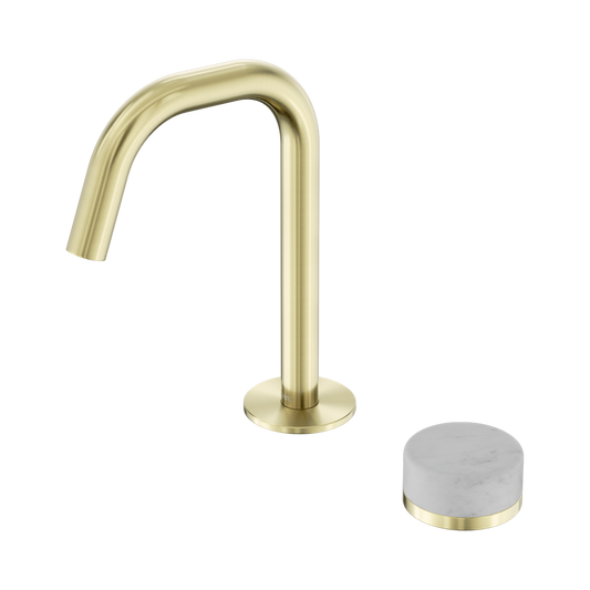 SERENITY PROGRESSIVE BASIN MIXER EDGE SPOUT WITH CARRARA HANDLE BRUSHED GOLD